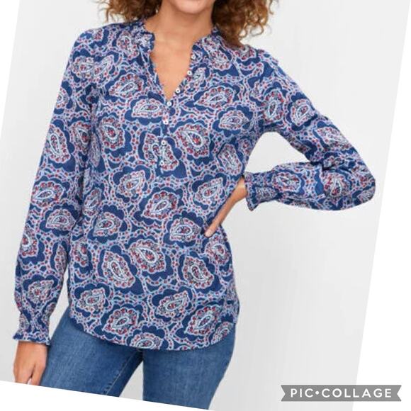 Talbots Paisley Top Plus size 3x Blue Ruffle Trip Popover Lightweight - Picture 1 of 9
